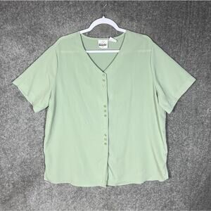 Vintage TR Bentley Plus Crinkle Short Sleeve Button Up Top Womens Size 20W Green